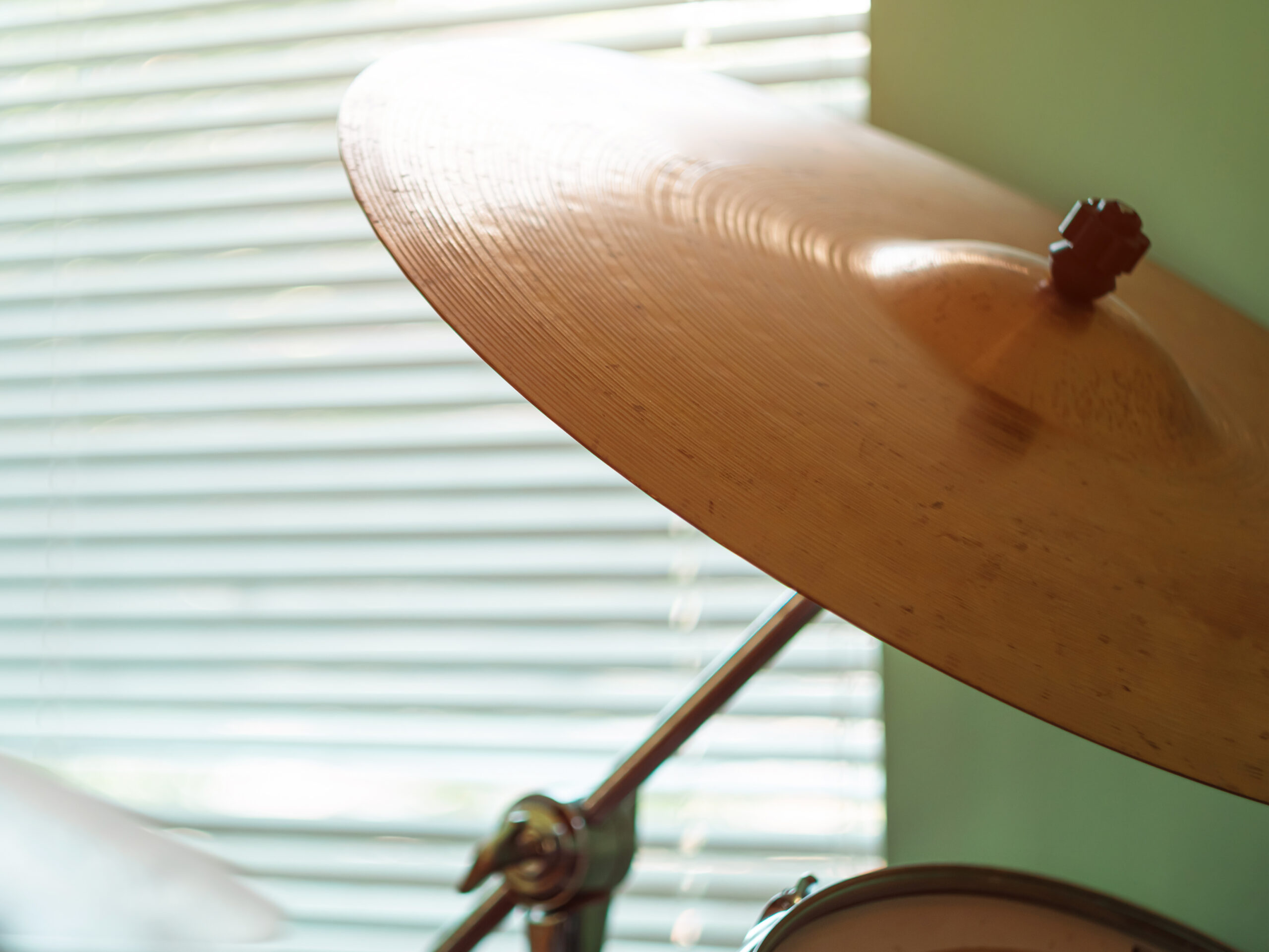 Black drum kit close-up. Musician set with mix of drums. Musical instruments devices for drumming performance Rock style
